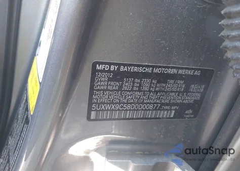 2013 BMW X3 xDrive28I from USA, damaged, VIN 5UXWX9C58D0D00877